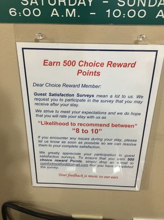 Signs in several places in the Comfort Inn, Rockford, IL. 

I do not recall similar signs in other Choice properties. Anyone else familiar with these?