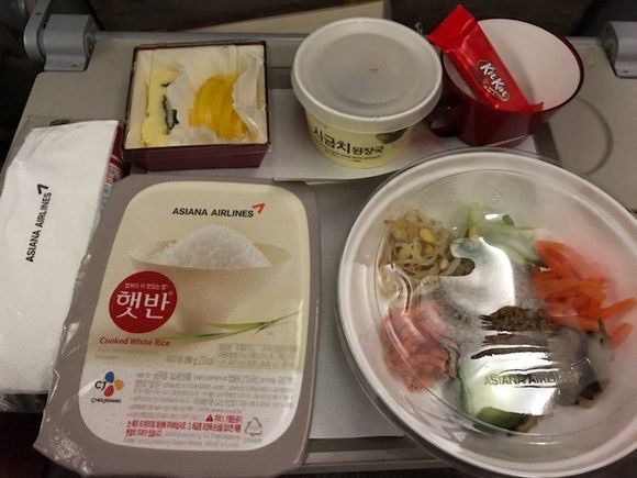 The usual bibimbap, OZ 203, catered out of LAX.