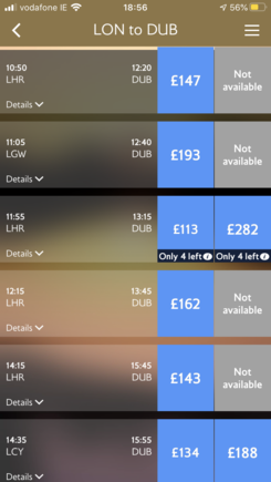 Prices quoted on long list of options 