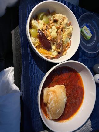 The roasted halibut was a small portion but actually quite good, as was the sauce.  I ate around the cauliflower.  Grosser champagne.  Never had it before but it’s alright.