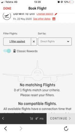 When selecting classic rewards search