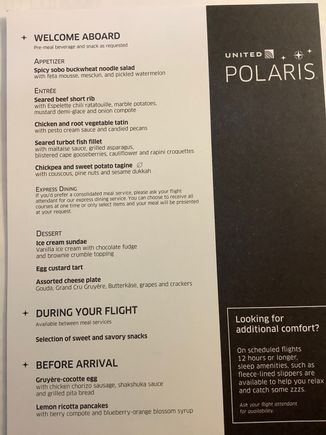 Dinner menu