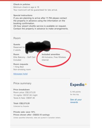 The email confirmation shows “all-inclusive.”