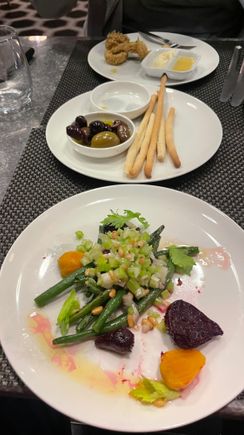 Beet salad and the infamous squid 