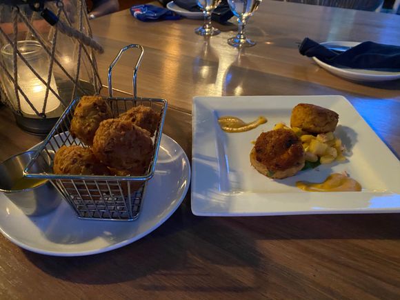 Conch Fritters and Crab Cakes