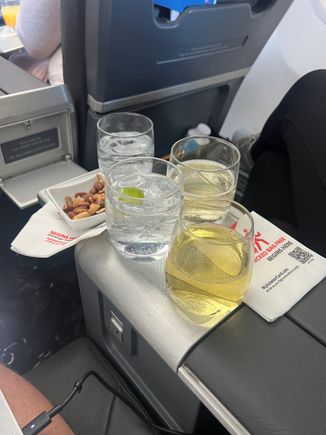 Warm nuts, drinks and towels were passed out. 