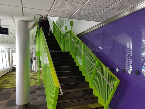 1. Go up the green stairs