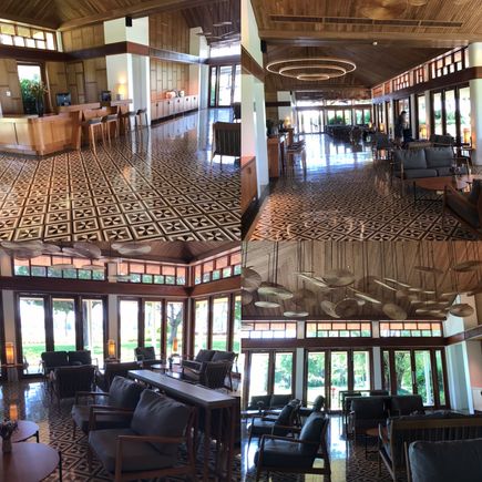 Arrival building that has seating for more people than the resort holds.  