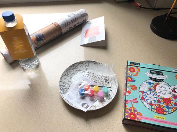 How impressive is this for an Ibis Hotel (Sydney World Square). It’s a plate with paint and a brush for mindfulness. The water and paper would have been enough at an Ibis for me. 
