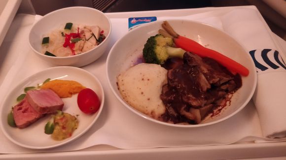 Jfk-Hel premium economy main mail, veal cheeks.