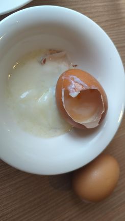 Breakfast at Kuang's Café - "medium" boiled aggs