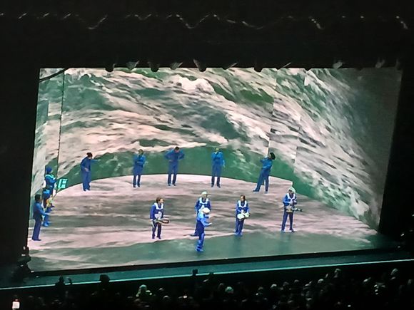 The oceanic video backdrop added to "Slippery People" They could project video on the wall and on the floor.