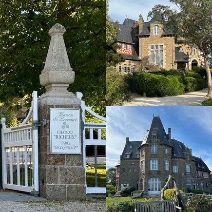 Entrance sign; front and back of chateau