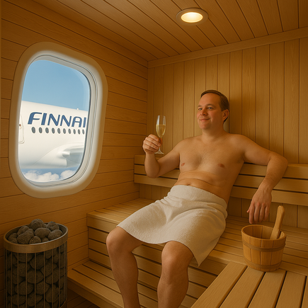"Sauna onboard a Finnair A350 with a typical FlyerTalk Platinum Lumo member in it"