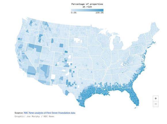 Areas most at risk for climate disasters affecting insurance rates