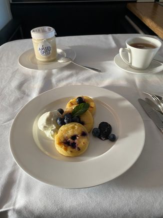 Blueberry pancakes for breakfast.