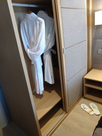 Fluffy bathrobes and slippers.