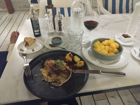 Last dinner, terrace in garden. 