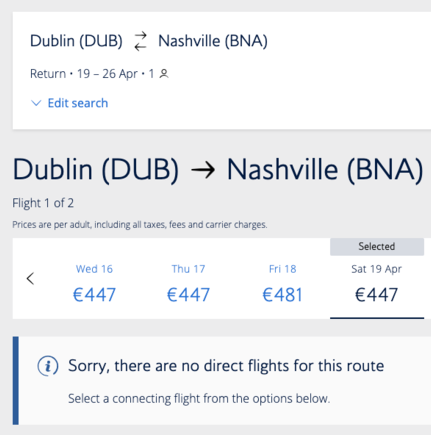 DUB-BNA search on BA.com