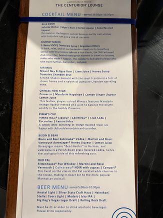 LAS Centurion Lounge Drinks