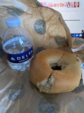 It was lunch time on the east coast at this point, and I had my self catered H&H bagel from LGA this morning