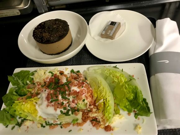 Baby gem lettuce with grated egg, crispy bacon and chives, with blue cheese dressing