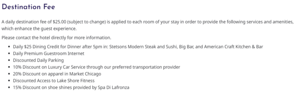 Destination fee inclusions listed on property website as of September 2024.