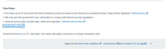 IAH-MIA Aug 13, fare rules link at bottom of payment screen. 