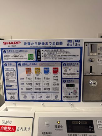 Directions in the laundromat. It only takes ¥100 coins, but they have a change machine.