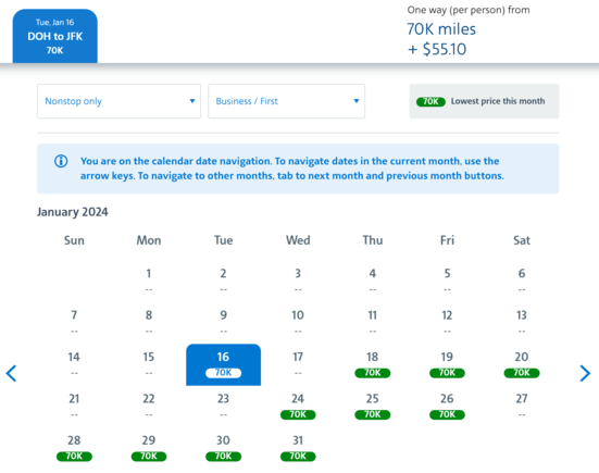 Just checking AA website plenty of seats are available for JFK-DOH-JFK route from Nov -March on QR's new flight