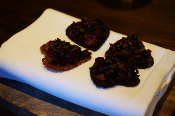 Smoked Pilot Whale heart w/ lamb-blood sausage