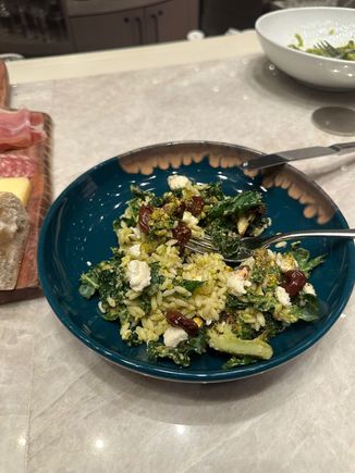 Orzo salad. Would order again as it isn’t heavy and could work well as a main. 