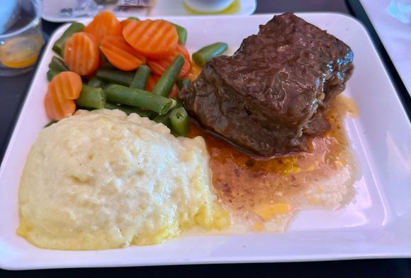 Beef was good and tender, polenta was very good, veggies were flavorless out of a can