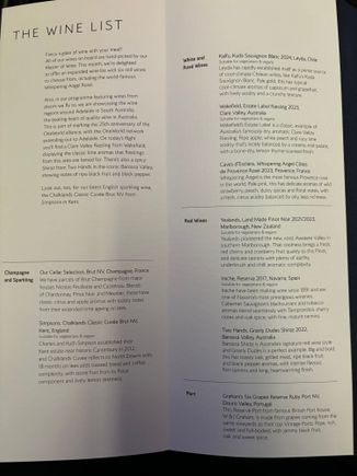 Last night’s menu (25/11) on BA56 JNB/LHR