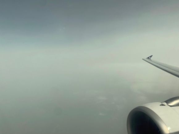 Taking off from LYS in the middle of a Sahara sand cloud. All this sand can't be good for the engines.