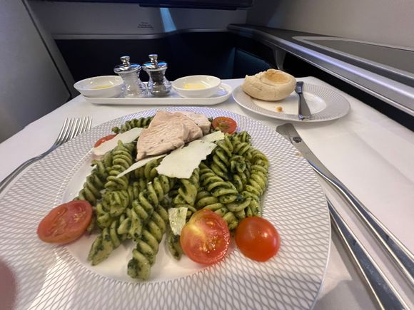 Child’s pasta and chicken starter. Honestly this was more than enough to fill up a 9 year old, but she still had a main of chicken in breadcrumbs with mashed potato. (Sorry no photo). Followed by simple bowl of ice cream (her request)