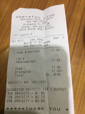 First time ever to get a bill at Club Lounge. 