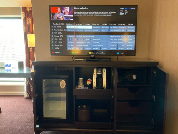 The bedroom has an extra Keurig machine, the safe and the minibar, which as you can see is empty and easy to stock for your personal needs