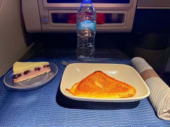 Grilled cheese sandwich + Lemon berry cheesecake