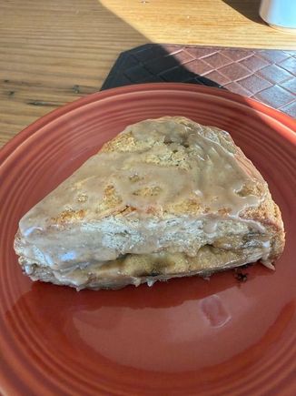 Banana with banana slices and maple cinnamon icing