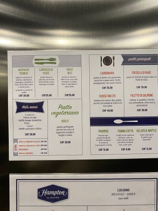 The dinner menu (published in the lift)