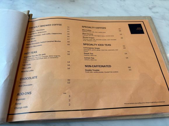 Drinks list (non alcoholic)