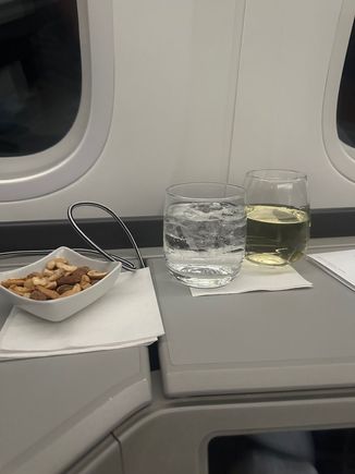 Post-departure nuts and drinks. 
