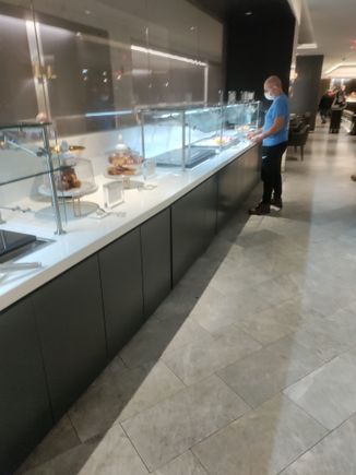 Cold buffet table is also rather minimal.