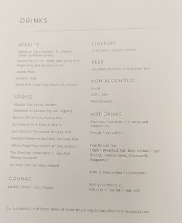 Drinks menu 
