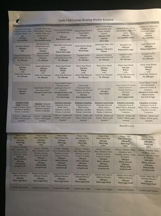 Menu for evening service in Leahi Lounge.