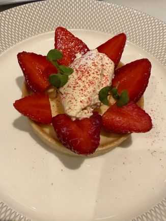 Strawberry tart - can’t taste the elderflower but really lovely oonethekess. 