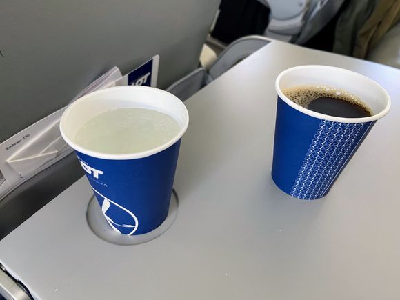 I just got a sparkling water and a coffee.