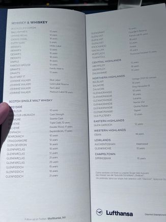 Whiskey menu from First Terminal Feb 2023