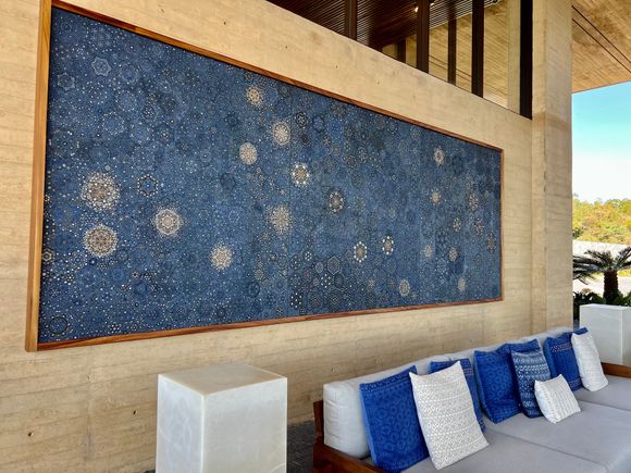The entry with a gorgeous bead art piece made by the local Ouchial people.